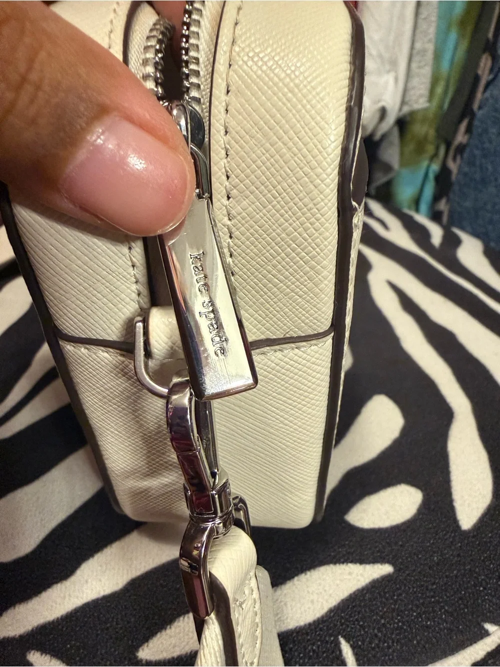 kate spade Cream Saffiano Leather Crossbody with Silver Glitter Trim
